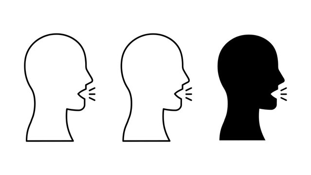 Speaking profile head icons in outline and silhouette styles with speaking