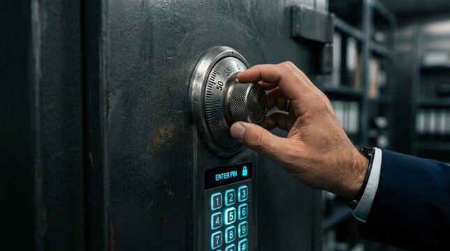 Hand turning combination dial on a secure safe