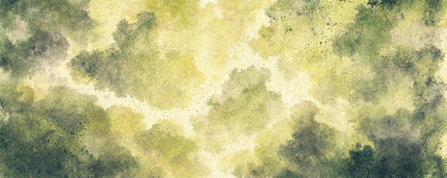 Abstract Green and Yellow Watercolor Texture Background with Dappled Paint Effect