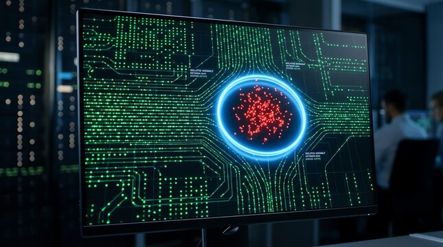 Monitor displaying digital circuit and data anomaly visualization