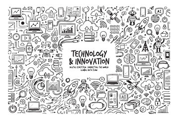 Obraz premium Abstract Pattern of Technology and Innovation Icons for Digital Concept Illustration