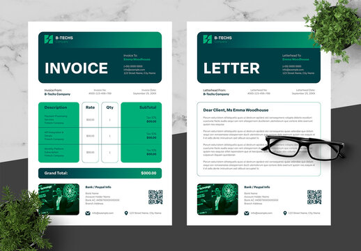 Green And Black Technology Invoice Letterhead