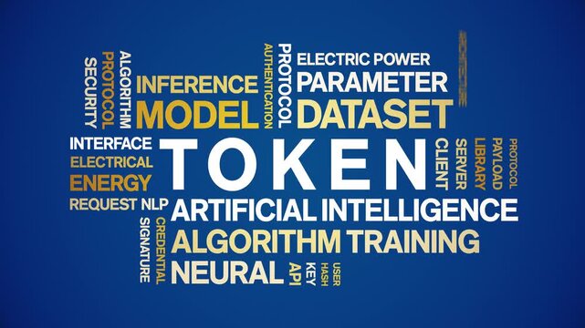Token animated word cloud-text design animation tag kinetic typography seamless loop.