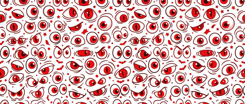 Spooky Red Eyes Pattern - Halloween Cartoon Eyes Seamless Background