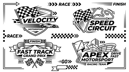 Motorsport Racing Emblems with Cars and Flags © muse