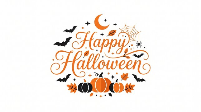 Halloween, Happy Halloween, orange typography, pumpkin decoration, spooky icons