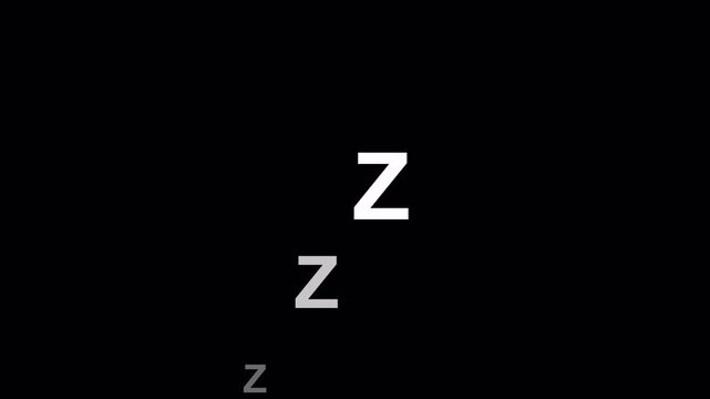 Animated zzz sleep symbol with an alpha channel, Sleep concept, Moving z letters animated user interface element on a transparent background