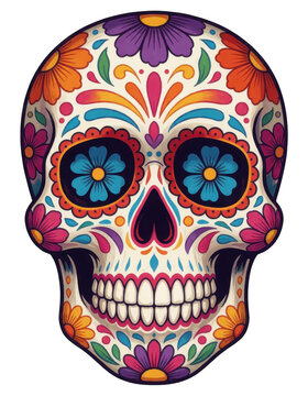 Colorful Sugar Skull Design Element Transparent Background