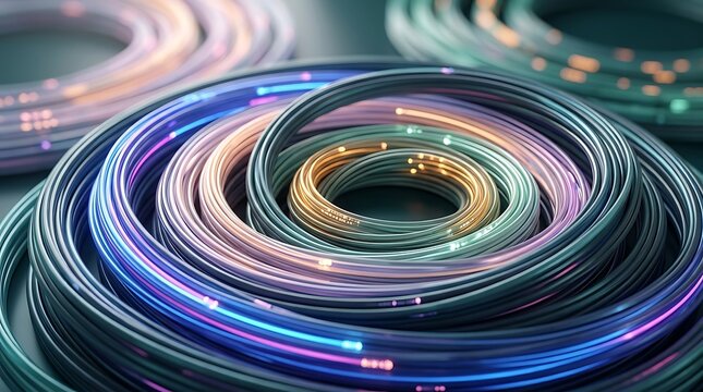 Long exposure light trails of speeding vehicles forming concentric, multicolored circles at night
