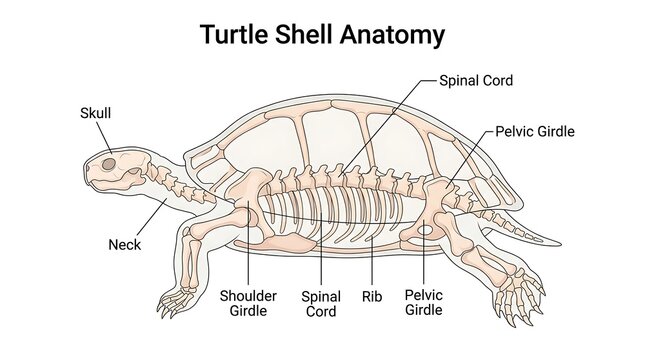 Educational diagram illustrating the skeletal anatomy of a turtle shell