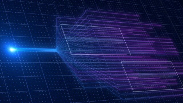 Abstract Neural Network Architecture Visualization, Connected Nodes and Data Flow Lines, Big Data AI Machine Learning Algorithm System, Digital Technology Background.