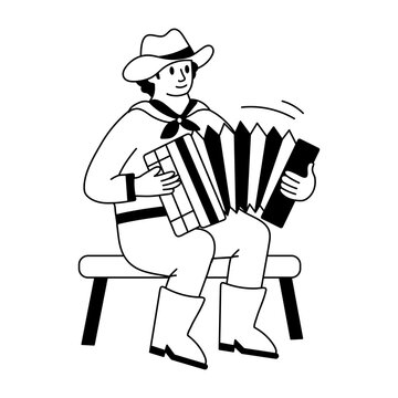 Drawing style illustration showing a joyful accordion player 