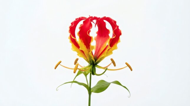 Beautiful flame lily gloriosa superba flower blooming isolated on white background