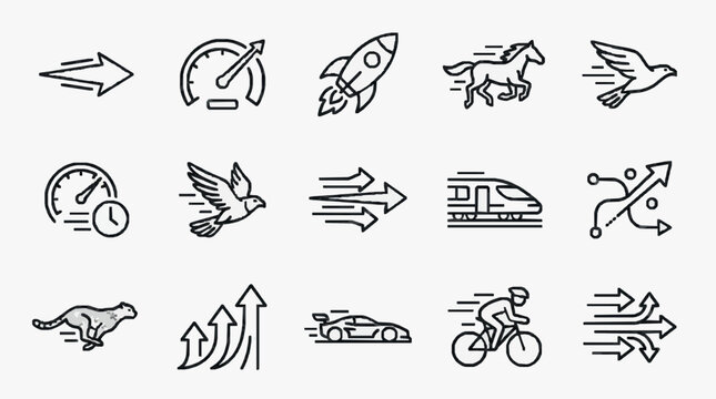 Corporate Speed and Direction Icons Set Minimalist Black and White Illustrations for Presentations Websites and Reports