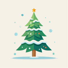 Obraz premium Flat Snowy Pine Tree Vector