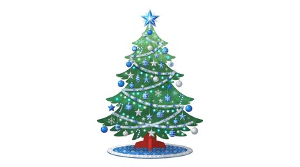 Fototapeta premium Decorated christmas tree with blue and silver ornaments