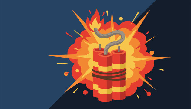 Red dynamite bundle with a burning fuse explodes in a bright orange and yellow blast against a dark background.