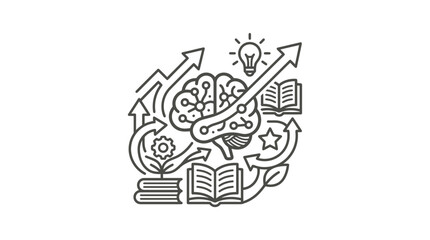 Obraz premium Creative Black and White Line Art Featuring Innovation Learning and Growth Symbols with high quality professional line art symbols for modern creative design and digital branding projects