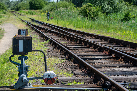 Close Up of Railway Switch and Train Tracks
