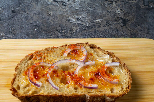 Traditional Hungarian Lard Bread with Red Onion