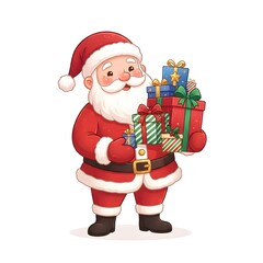Fototapeta premium Cute santa claus holding many colorful christmas gifts