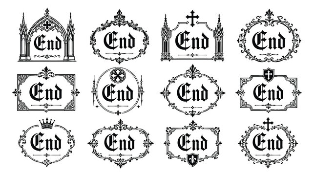 End calligraphic decorative frames. end ornamental borders with gothic and vintage design.