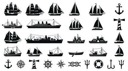 Collection of nautical icons and ships. © Ira Project