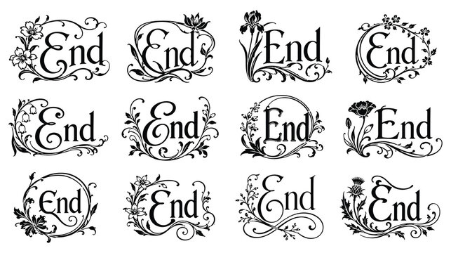 End calligraphic decorative frames. end ornamental borders with floral design elements.