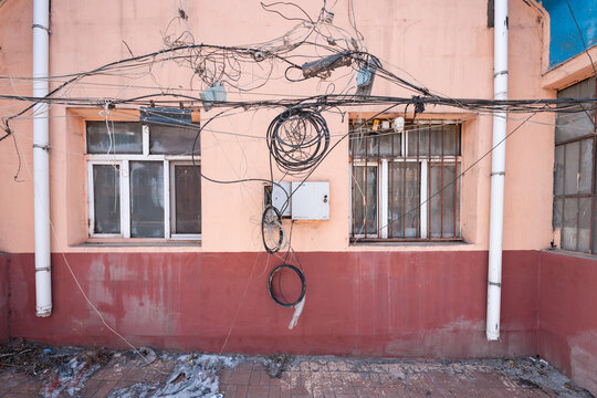 old residential building blocks of Miner Community of North-East China in winter
