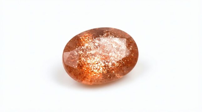 Oval Cut Sunstone Gemstone Featuring Sparkly Aventurescence and Warm Orange Hues Isolated on a Clean White Studio Background for Jewelry Design