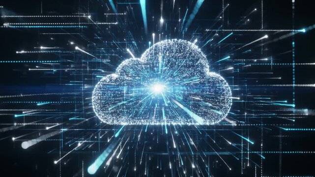 Glowing Cloud Computing Network with Digital Data Connections