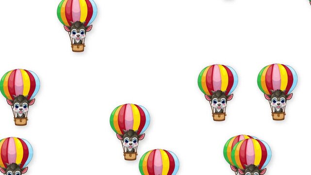 Cartoon Animal Characters Floating in Colorful Hot Air Balloons