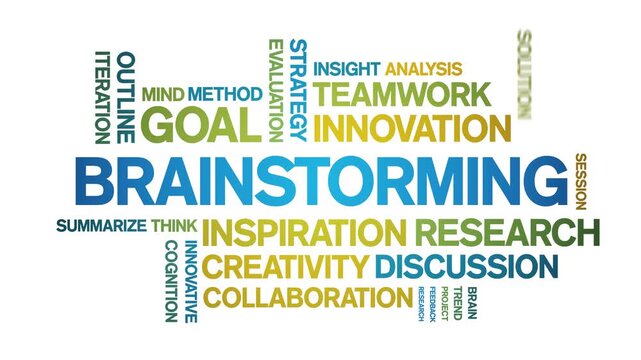 Brainstorming animated word cloud-text design animation tag kinetic typography seamless loop.