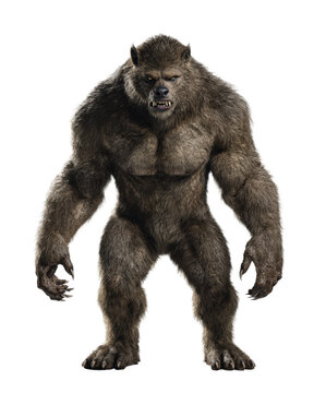 Muscular brown werewolf standing in frontal pose