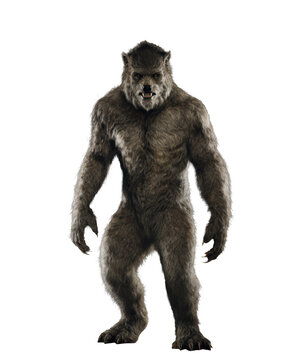 Full-body werewolf creature standing on white
