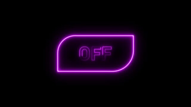Neon pink off button sign glowing on black background, for digital interface, and ui