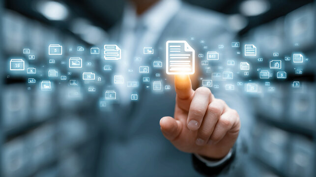 Document management system concept with digital storage organization workflow automation data security file tracking centralized repository and enterprise content management solution