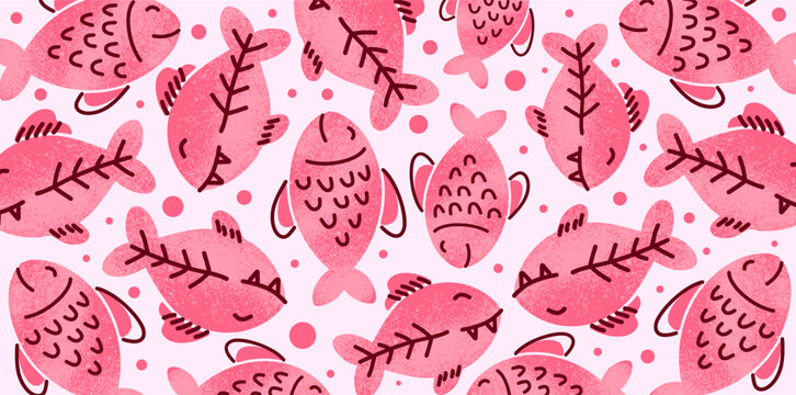Pink fish leaves seamless pattern on white background design