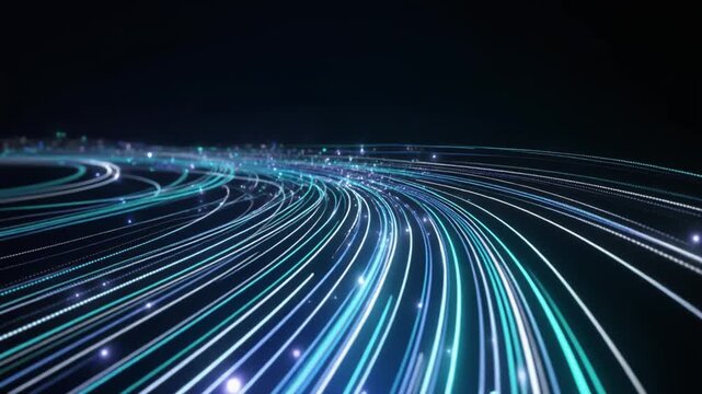 Futuristic Digital Data Flow with Glowing Blue Light Trails