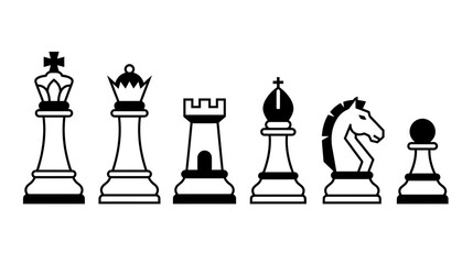 Chess Pieces Silhouette Set, Strategy Game Icons © rokok