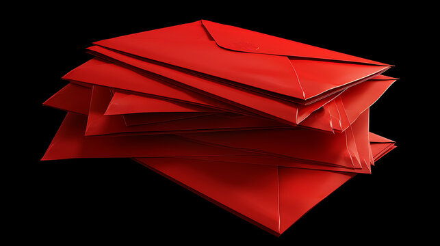 Stack of red envelopes with gold lettering on black background, gift giving