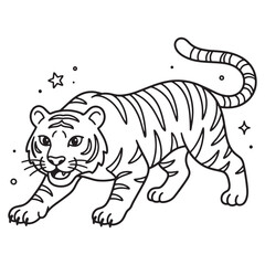 Obraz premium Cartoon tiger walking on ground.