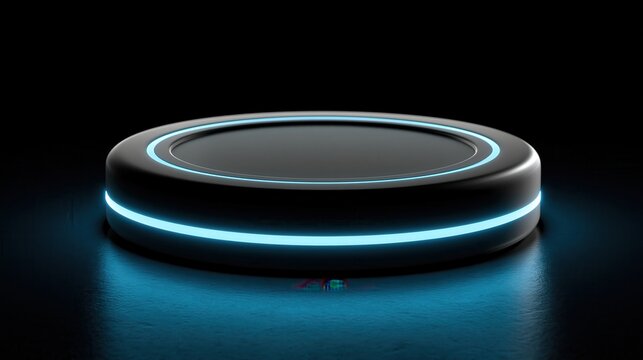 Platform display stand glows with a futuristic blue light perfect for showcasing high end technology products.