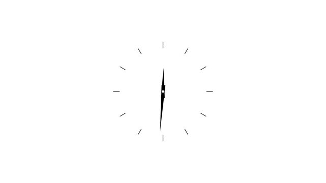 black clock on white background animation day time. Footage. Transparent background. Alpha channel.