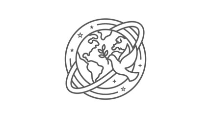 Elegant Minimalist Line Drawing of Globe with Satellite Orbits and Stars in Monochrome Design with high quality professional line art symbols for modern creative design and digital branding projects © rita ambarwati