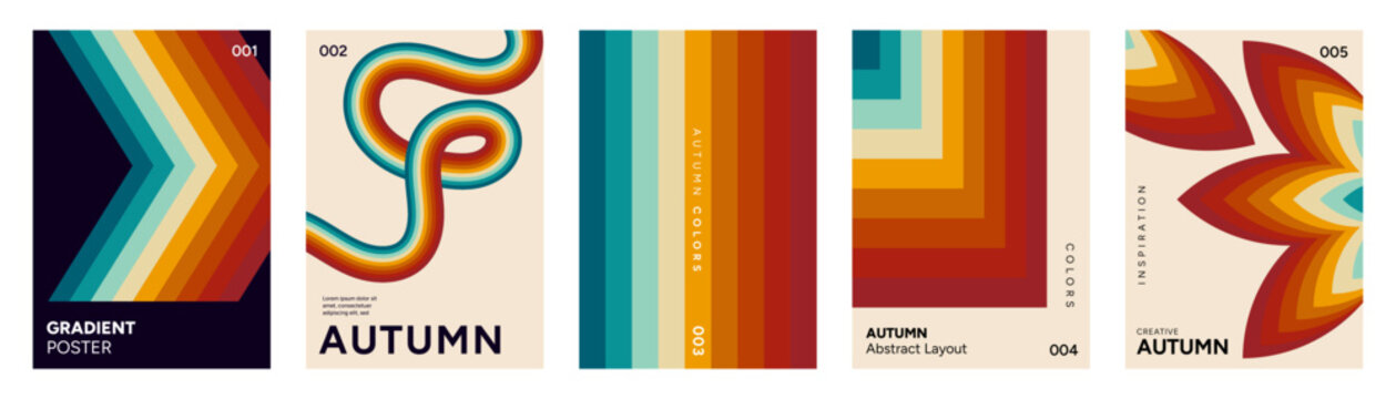 Autumn Gradient Abstract Poster Collection, Retro Geometric Background Templates with Vintage Color Palette for Modern Editorial Design