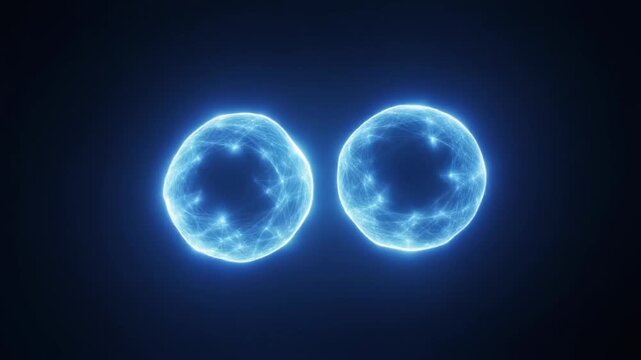 Glowing Cell Division into Two Daughter Cells, Cytokinesis Concept