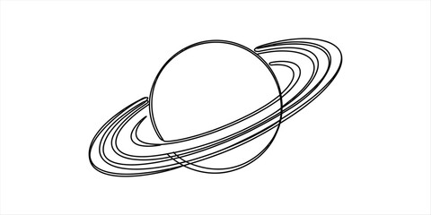 Simple line art icon of the planet saturn with rings in space for astronomy design projects or education about the solar system and galaxy science © Pabon Art Gallery