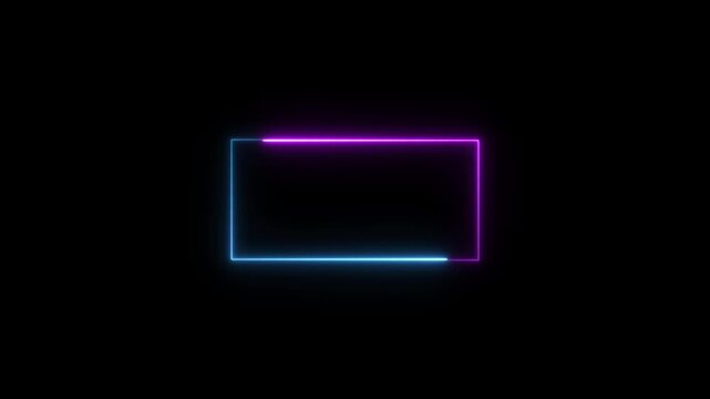 Rectangle animation glowing neon frame background , Neon line box animation, Square rectangle picture frame glowing neon animation on trasparent background.