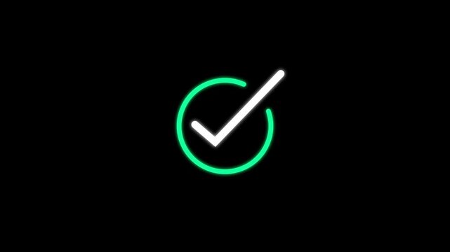 Right Check Mark Icon Animation on Black Background. Tick Mark Icon Animation. Check Mark, Tick, Yes, OK Symbol Animation. approved tick mark icon